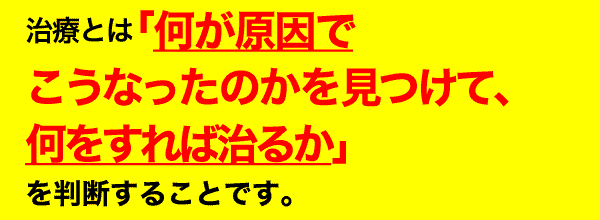 治療とは「何が原因でこうなったのかを見つけて、何をすれば治るか」を判断することです。