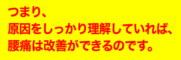 つまり、原因をしっかり理解していれば、腰痛は改善ができるのです。